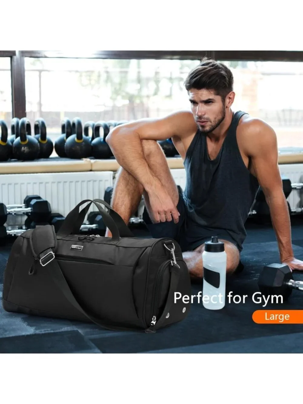 Unisex Gym Duffel Bag with Shoe Compartment & Wet Pocket for Travel & Sports
